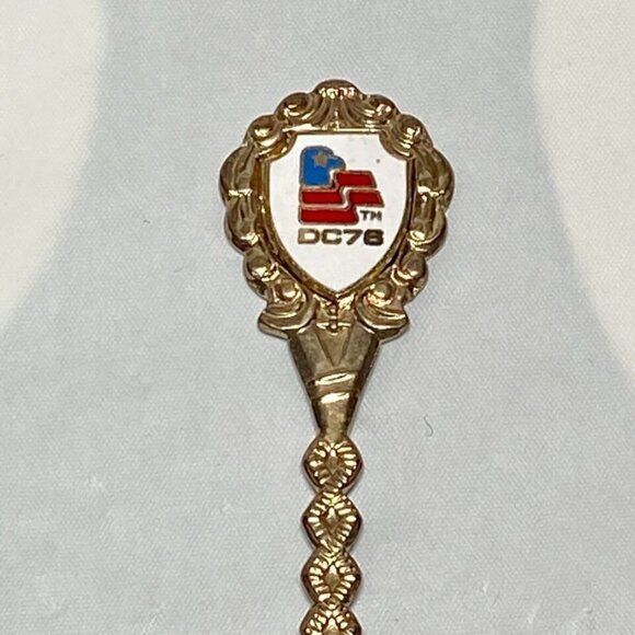 DC 76 Souvenir Spoon 4.5" Gold Tone Enamel Insert Vintage Collectible M.I. Japan - Picture 2 of 9